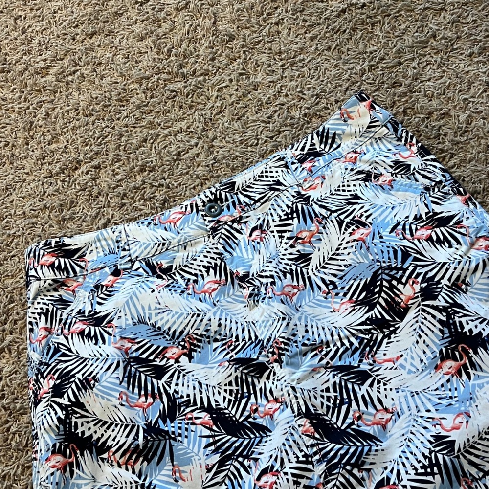 Christopher & Banks Petite Flamingo Palm Print Skort Blue Black‎ Coral 12P